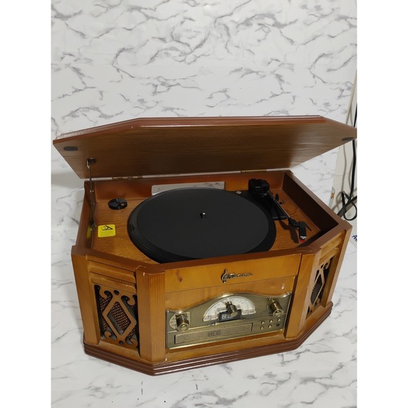 Emerson NR303TT 4-in-1 Player CD Tape Phono AM/FM Radio Wood Case TestedVtg
